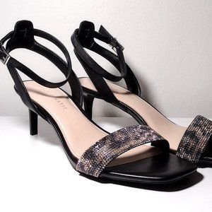 Kelly & Katie Women's Size 9.5 Black Gold Leopard Rhinestone Mayla Sandal Heels